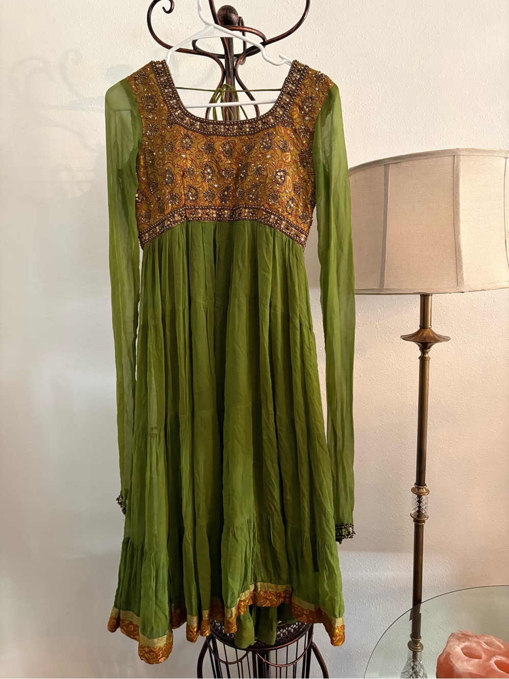 Vintage Embroidered Long Sleeve Renaissance style Dress + harem pants and shawl